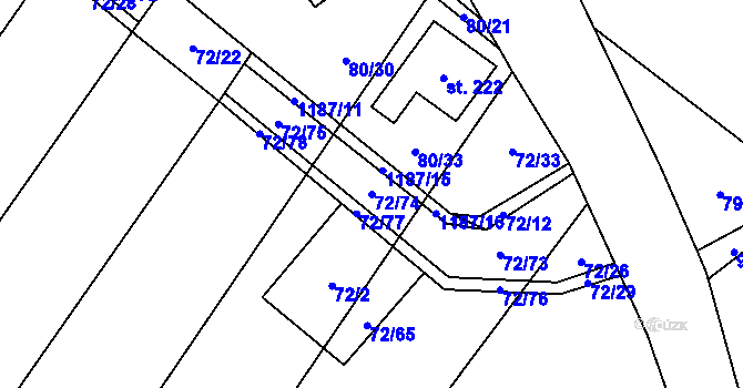 Parcela st. 72/74 v KÚ Střítež u Třebíče, Katastrální mapa