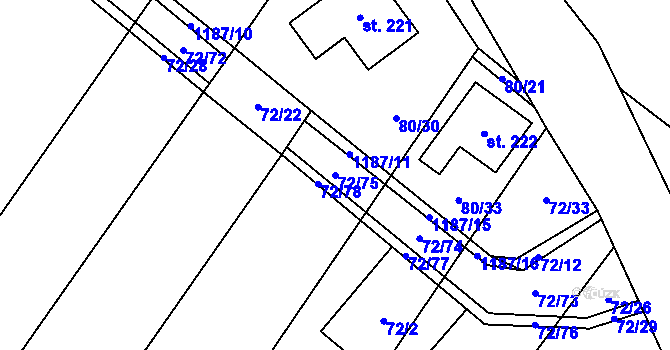 Parcela st. 72/75 v KÚ Střítež u Třebíče, Katastrální mapa