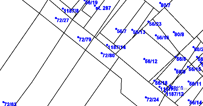 Parcela st. 72/80 v KÚ Střítež u Třebíče, Katastrální mapa