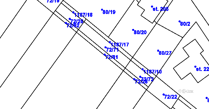 Parcela st. 72/81 v KÚ Střítež u Třebíče, Katastrální mapa