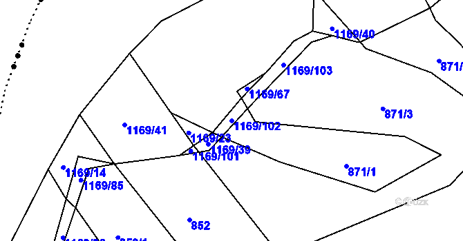 Parcela st. 1169/102 v KÚ Střítež u Třebíče, Katastrální mapa