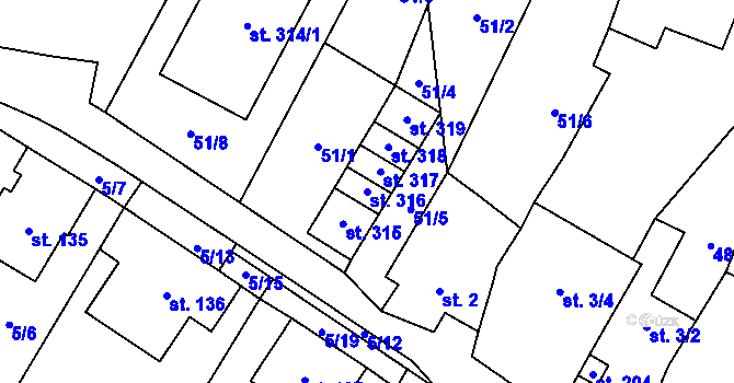 Parcela st. 316 v KÚ Střítež u Třebíče, Katastrální mapa