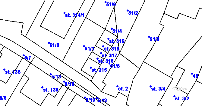 Parcela st. 317 v KÚ Střítež u Třebíče, Katastrální mapa