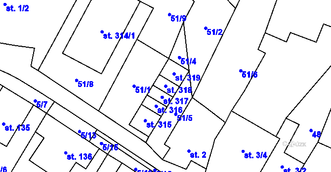 Parcela st. 318 v KÚ Střítež u Třebíče, Katastrální mapa
