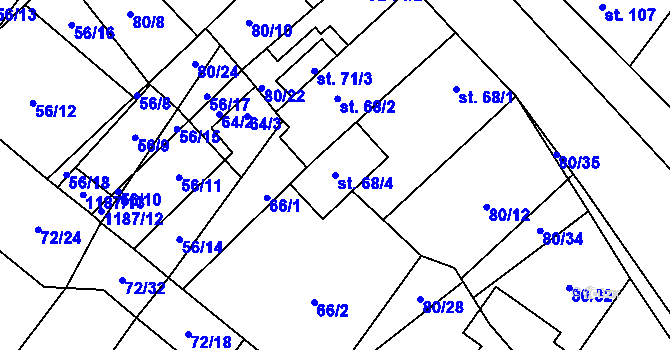 Parcela st. 68/4 v KÚ Střítež u Třebíče, Katastrální mapa