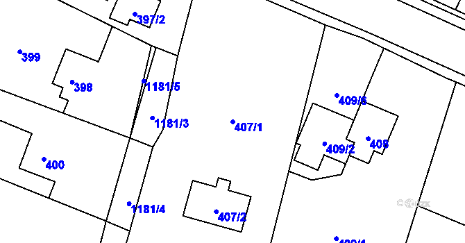 Parcela st. 407/1 v KÚ Střítež, Katastrální mapa