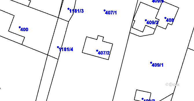 Parcela st. 407/2 v KÚ Střítež, Katastrální mapa