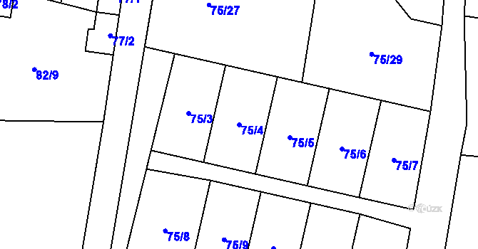 Parcela st. 75/4 v KÚ Střítež, Katastrální mapa