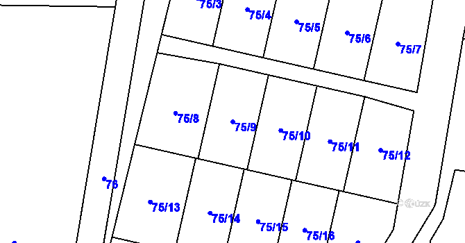 Parcela st. 75/9 v KÚ Střítež, Katastrální mapa