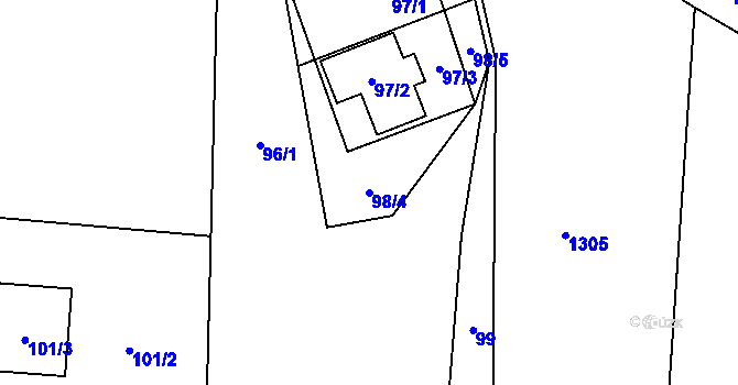 Parcela st. 98/4 v KÚ Střítež, Katastrální mapa