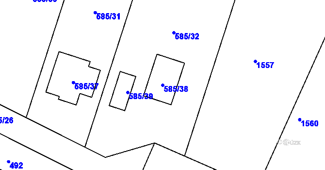 Parcela st. 585/38 v KÚ Střítež, Katastrální mapa