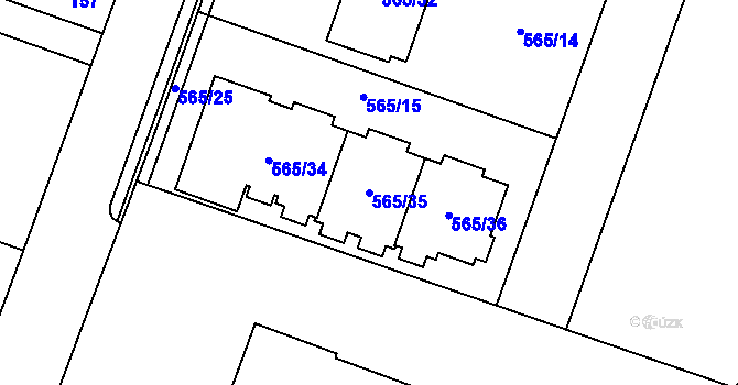 Parcela st. 565/35 v KÚ Střítež, Katastrální mapa