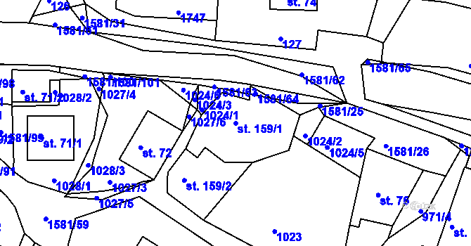 Parcela st. 159/1 v KÚ Střítež nad Bečvou, Katastrální mapa