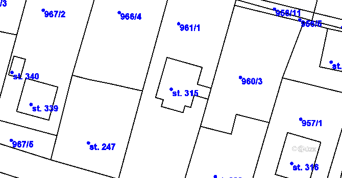 Parcela st. 315 v KÚ Střítež nad Bečvou, Katastrální mapa