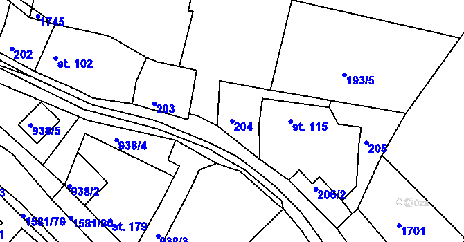 Parcela st. 204 v KÚ Střítež nad Bečvou, Katastrální mapa
