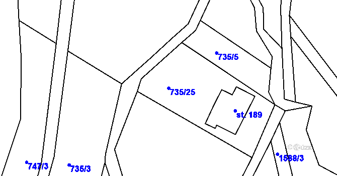 Parcela st. 735/25 v KÚ Střítež nad Bečvou, Katastrální mapa