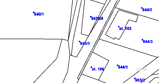 Parcela st. 843/1 v KÚ Střítež nad Bečvou, Katastrální mapa