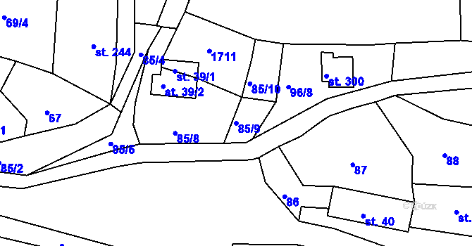 Parcela st. 85/9 v KÚ Střítež nad Bečvou, Katastrální mapa