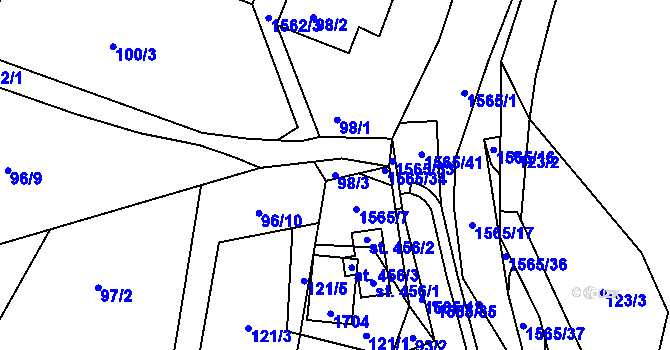 Parcela st. 98/3 v KÚ Střítež nad Bečvou, Katastrální mapa