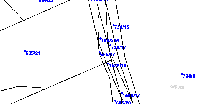 Parcela st. 685/27 v KÚ Střítež nad Bečvou, Katastrální mapa