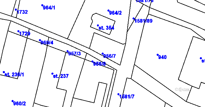 Parcela st. 956/7 v KÚ Střítež nad Bečvou, Katastrální mapa