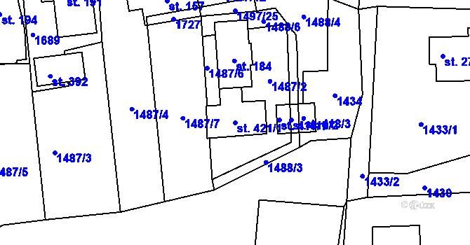 Parcela st. 421/1 v KÚ Střítež nad Bečvou, Katastrální mapa
