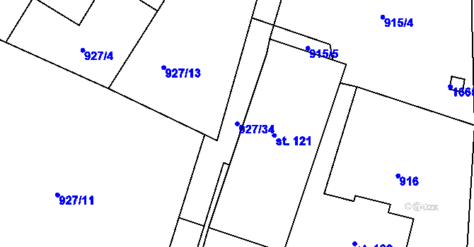 Parcela st. 927/34 v KÚ Střítež nad Bečvou, Katastrální mapa
