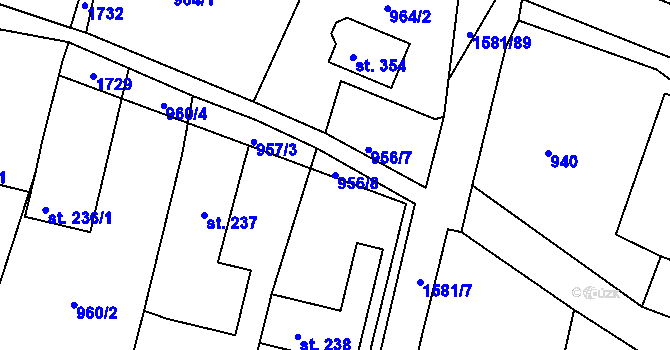 Parcela st. 956/8 v KÚ Střítež nad Bečvou, Katastrální mapa