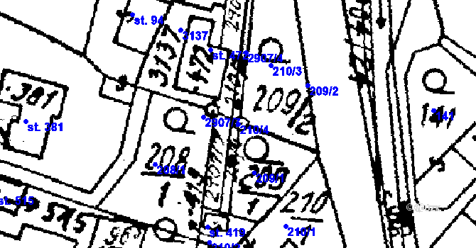 Parcela st. 210/4 v KÚ Střítež nad Ludinou, Katastrální mapa