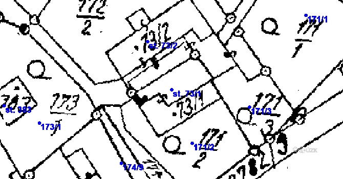 Parcela st. 73/1 v KÚ Střítež nad Ludinou, Katastrální mapa