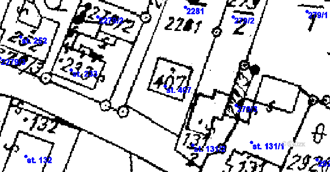 Parcela st. 407 v KÚ Střítež nad Ludinou, Katastrální mapa