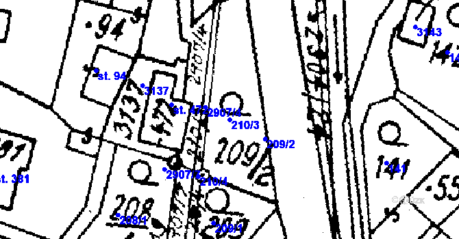 Parcela st. 210/3 v KÚ Střítež nad Ludinou, Katastrální mapa