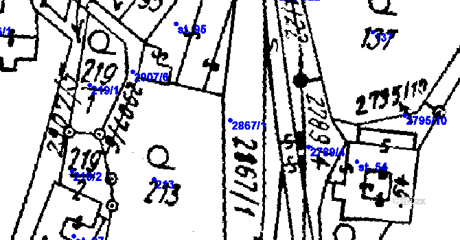 Parcela st. 2867/1 v KÚ Střítež nad Ludinou, Katastrální mapa