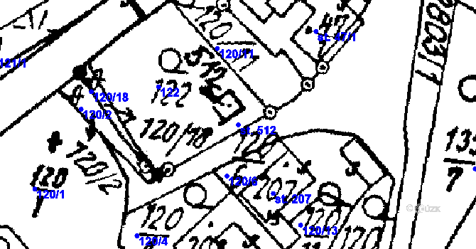Parcela st. 512 v KÚ Střítež nad Ludinou, Katastrální mapa