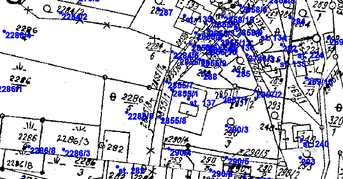 Parcela st. 2855/1 v KÚ Střítež nad Ludinou, Katastrální mapa