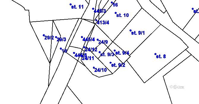 Parcela st. 9/3 v KÚ Střítež pod Křemešníkem, Katastrální mapa