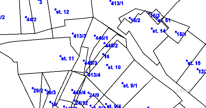 Parcela st. 16 v KÚ Střítež pod Křemešníkem, Katastrální mapa