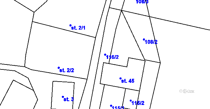 Parcela st. 116/2 v KÚ Střítež pod Křemešníkem, Katastrální mapa