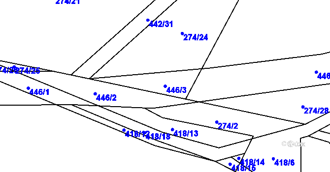 Parcela st. 446/3 v KÚ Střítež pod Křemešníkem, Katastrální mapa