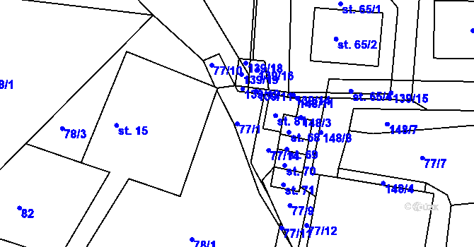 Parcela st. 77/1 v KÚ Střítež u Božejova, Katastrální mapa