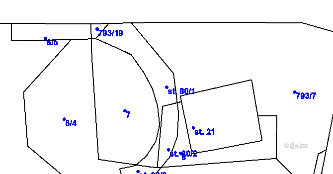 Parcela st. 80/1 v KÚ Střítež u Božejova, Katastrální mapa