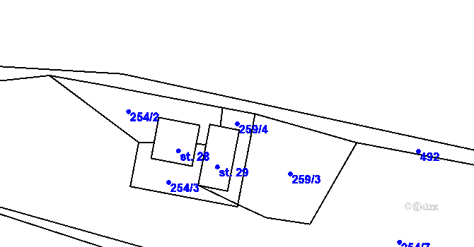 Parcela st. 259/4 v KÚ Střítež u Černovic, Katastrální mapa