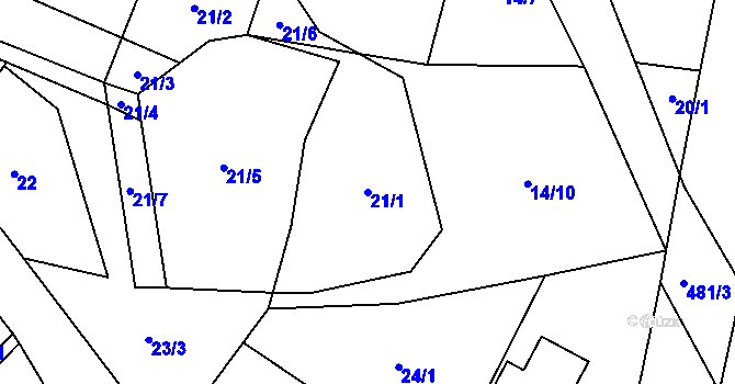 Parcela st. 21/1 v KÚ Střítež u Černovic, Katastrální mapa