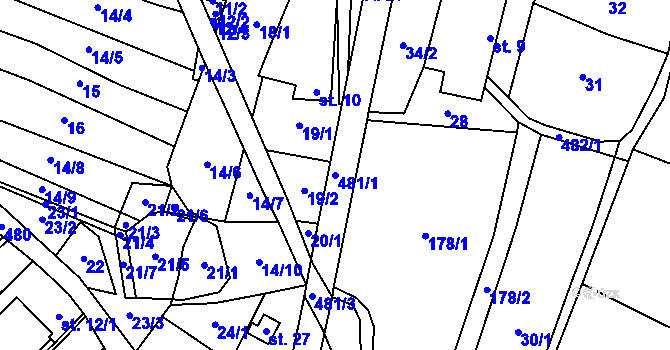 Parcela st. 481/1 v KÚ Střítež u Černovic, Katastrální mapa