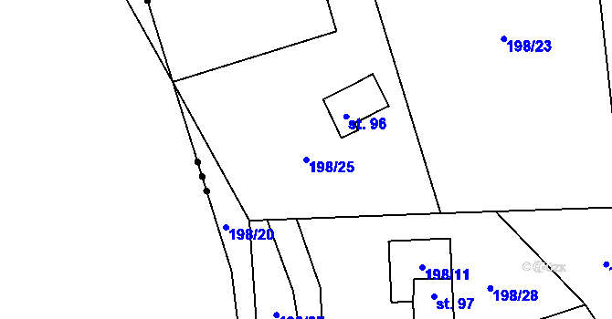 Parcela st. 198/25 v KÚ Střížov nad Malší, Katastrální mapa