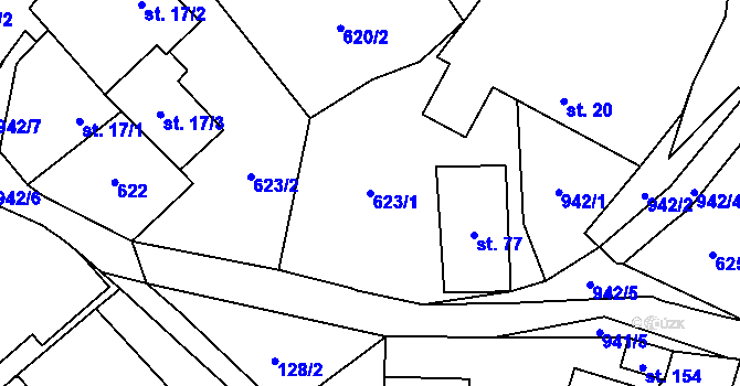 Parcela st. 623/1 v KÚ Střížov nad Malší, Katastrální mapa