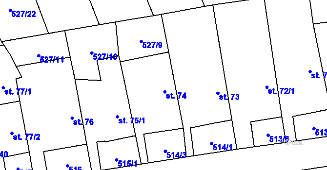 Parcela st. 74 v KÚ Střížov u Chotěboře, Katastrální mapa