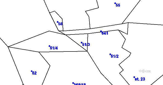 Parcela st. 51/3 v KÚ Střížov u Chotěboře, Katastrální mapa