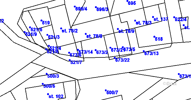 Parcela st. 673/2 v KÚ Střížov u Chotěboře, Katastrální mapa