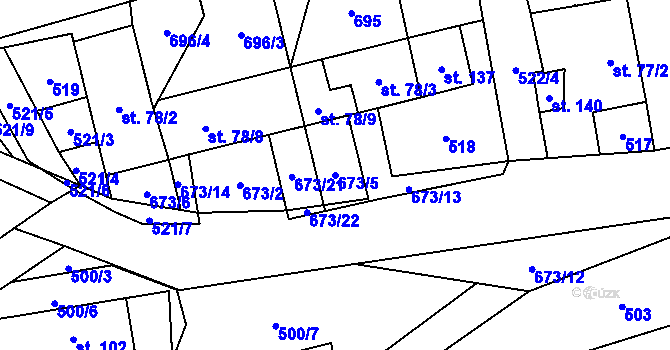 Parcela st. 673/5 v KÚ Střížov u Chotěboře, Katastrální mapa